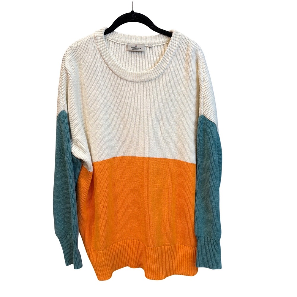 Passenger Made To Roam Colorblock Knit Sweater Cream Orange Teal Blue‎ Large